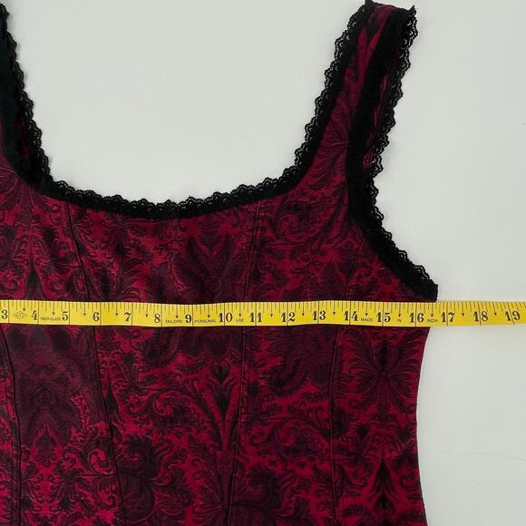 Arianne Women’s Cami Corset Tank, Deep Red/Black Jacquard, Sz XL Y2K 90s Vampire - Picture 7 of 7